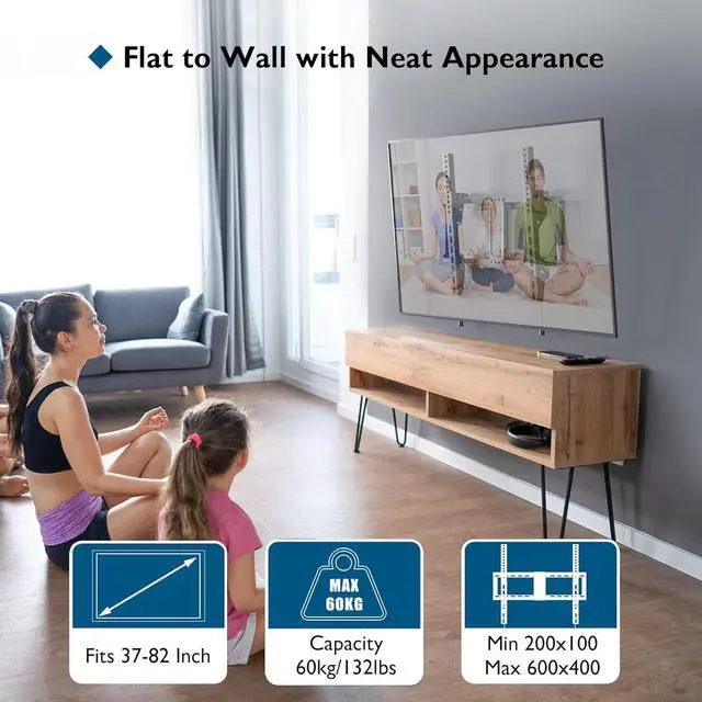 Alt view image 7 of 7 - BONTEC TV Wall Mount for 3785 Inch TVs, Tilting TV Mount Bracket for LED LCD OLED Flat Curved Screens, Low Profile 1.5in Design, Max VESA 600x400mm, Supports up to 132lbs, Fits 55 65 75 85 Inch