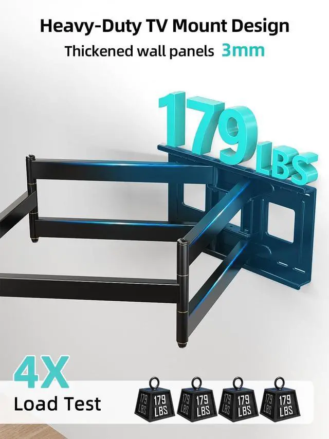 Alt view image 3 of 7 - Heavy Duty TV Wall Mount for 42-95" TVs, 4X Load Tested Holds 179lbs, 40.9" Smooth Gliding Extension Arms, Full Motion Swivel & Tilt, VESA 800x400, Fits 16-18" Studs