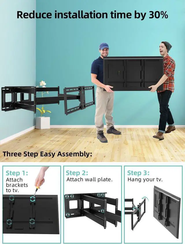 Alt view image 6 of 7 - Heavy Duty TV Wall Mount for 42-95" TVs, 4X Load Tested Holds 179lbs, 40.9" Smooth Gliding Extension Arms, Full Motion Swivel & Tilt, VESA 800x400, Fits 16-18" Studs