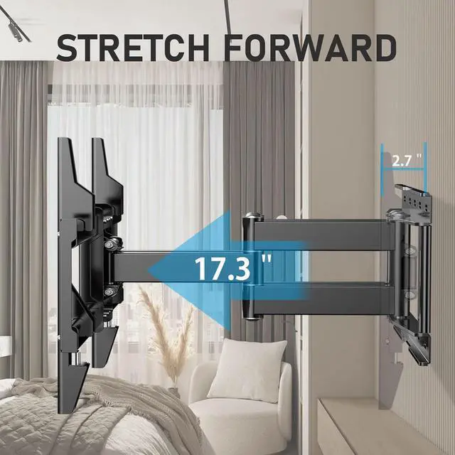 Alt view image 3 of 7 - Full Motion TV Wall Mount - 37-85'' Flat/Curved TVs, Swivel Articulating Arms, Max VESA 600x400mm, Tilt Rotation, Holds up to 135 lbs