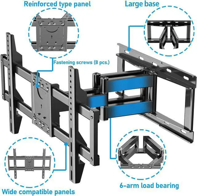 Alt view image 6 of 7 - Full Motion TV Wall Mount - 37-85'' Flat/Curved TVs, Swivel Articulating Arms, Max VESA 600x400mm, Tilt Rotation, Holds up to 135 lbs