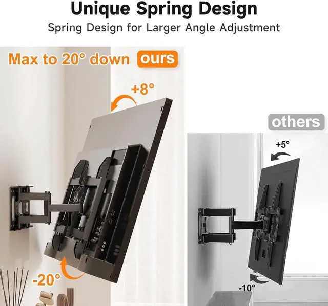 Alt view image 3 of 7 - Ultra Slim Full Motion TV Wall Mount for Most 37"-90" Flat/Curved TV, Swivel Tilt Bracket with Articulating 6 Arms, Support 120lbs, Max VESA 600x400mm, Fits 12/16" Wood Stud, MAUS02