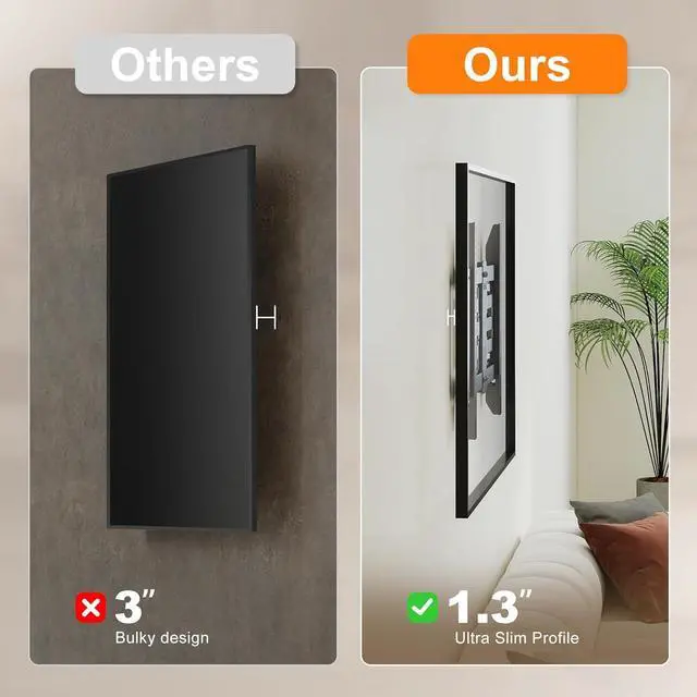 Alt view image 4 of 7 - Ultra Slim Full Motion TV Wall Mount for Most 37"-90" Flat/Curved TV, Swivel Tilt Bracket with Articulating 6 Arms, Support 120lbs, Max VESA 600x400mm, Fits 12/16" Wood Stud, MAUS02