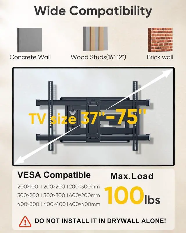 Alt view image 3 of 7 - FORGING MOUNT Corner TV Mount Long Arm TVs Wall Mount for Most 37-75 Inch Flat Curved TVs, 30 Inch Long Extension TV Mount Swivel, Tilt, Full Motion Articulating Arms Max VESA 600x400mm up to 99lbs