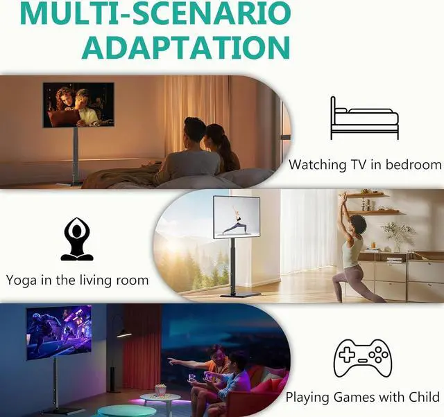 Alt view image 2 of 7 - WALI Floor TV Stand with Power Outlet, Tall TV Stand Mount for 32-75 inch TV up to 110 lbs, Swivel and Height Adjustable TV Stands with Wood Base for Bedroom, Office(TVDVD-7P), Black