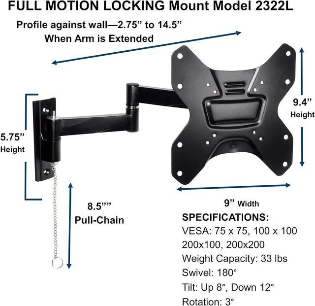 Alt view image 2 of 4 - Portable Locking RV TV Mount with 2 Wall Plates-Use 1 TV in 2 Locations, Full Motion Arm, Rust-Resistant Aluminum, Fits TVs up to 50, 200x200 VESA for Trucks, Campers, RV, Trailers