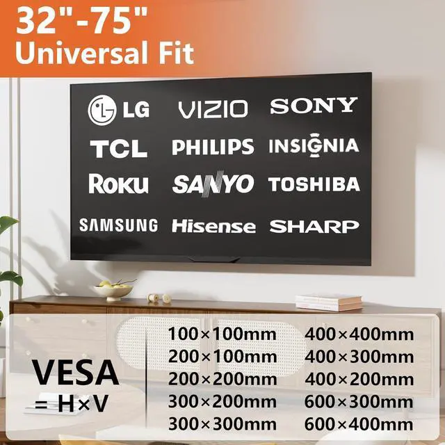Alt view image 2 of 7 - Fulifix No Stud Drywall TV Mount, Wall Mount TV Bracket for 32-75 Inch TVs up to 150 lbs, Max VESA 600x400mm Easy Install No Drill, Studless TVs Wall Mounts with Bubble Level - Include All Hardware