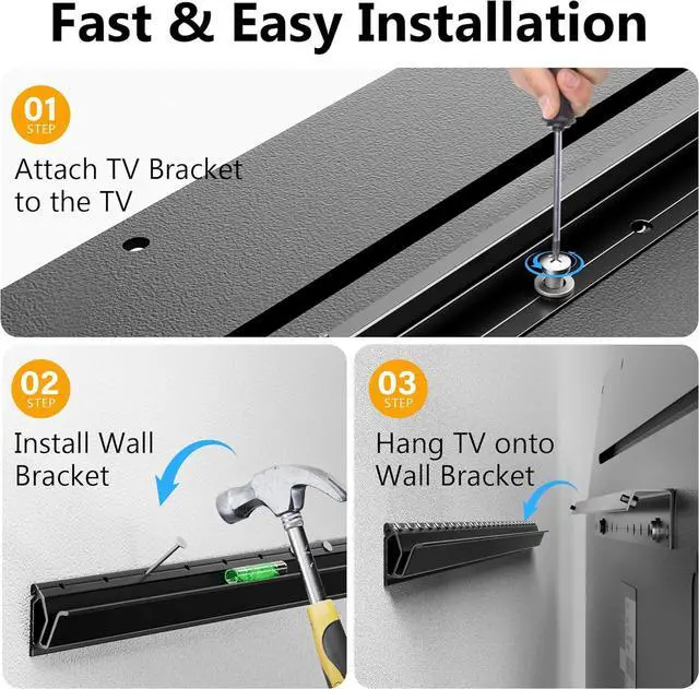 Alt view image 5 of 7 - Studless TV Wall Mount, No Drill Smart TV Mount for 32-75 inch TVs, Supports up to 150 lbs  Fast Install on Drywall, No Damage, No Stud, Max VESA 600x400mm (All Hardware Included)