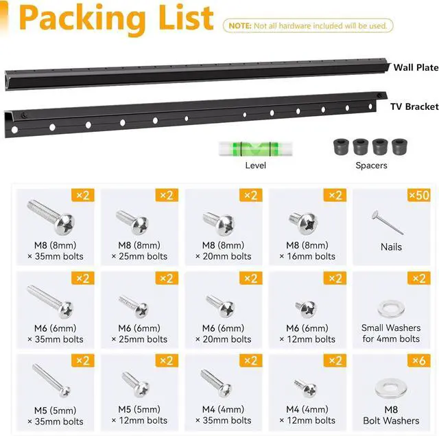 Alt view image 7 of 7 - Studless TV Wall Mount, No Drill Smart TV Mount for 32-75 inch TVs, Supports up to 150 lbs  Fast Install on Drywall, No Damage, No Stud, Max VESA 600x400mm (All Hardware Included)