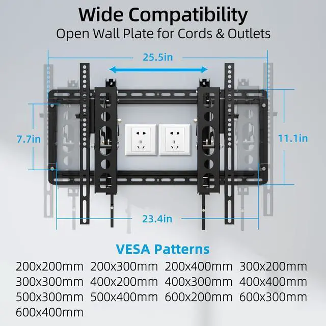 Alt view image 2 of 7 - HOME VISION Ultra-Large TV Mount Bracket for 32-90 Inch TVs, Supports up to 132lbs with Sliding Design, Heavy Duty TV Wall Mount for up to 24" Studs with Swivel, Tilt, Max VESA 600x400mm, HVX601