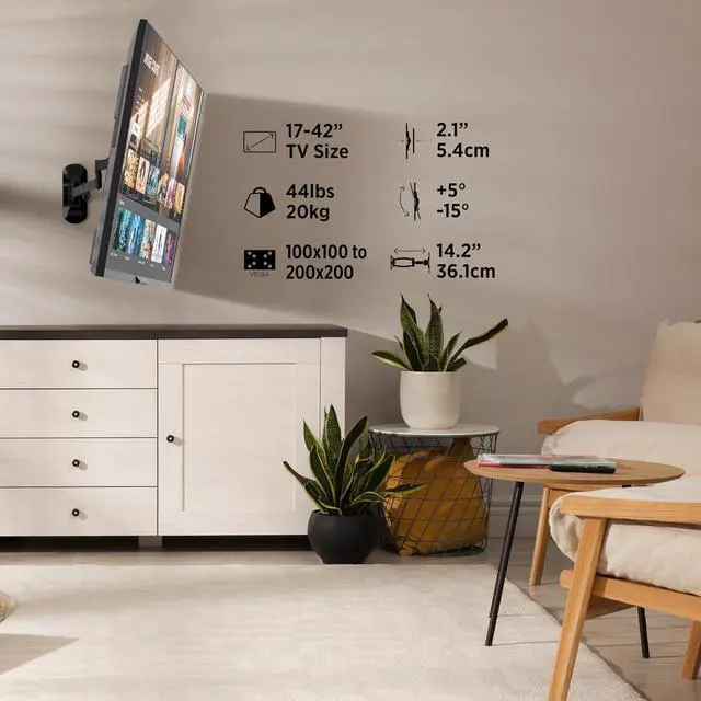 Alt view image 2 of 7 - ProMounts Premium Articulating/Full Motion Heavy Duty TV Wall Mount Bracket for 17-42 Inch LED LCD OLED Plasma Flat and Curved TV Screens, Holds Up to 44 lbs Max VESA 200x200