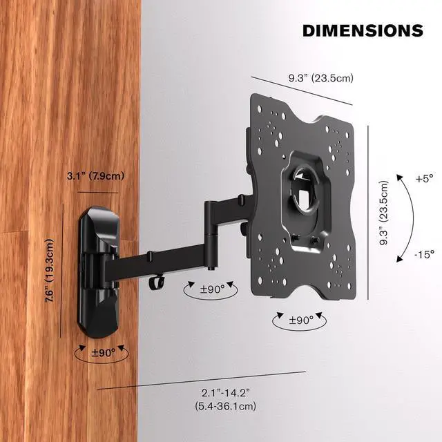 Alt view image 3 of 7 - ProMounts Premium Articulating/Full Motion Heavy Duty TV Wall Mount Bracket for 17-42 Inch LED LCD OLED Plasma Flat and Curved TV Screens, Holds Up to 44 lbs Max VESA 200x200