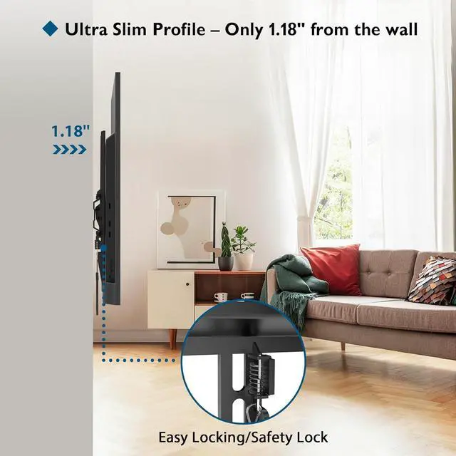 Alt view image 4 of 7 - BONTEC TV Wall Mount Tilting for 23-60 inch TVs, Low Profile Design, Max VESA 400x400mm, Holds up to 115lbs, TV Mount for LCD LED OLED Flat Screens, Fixed Ultra Slim Bracket Fits 16" Studs