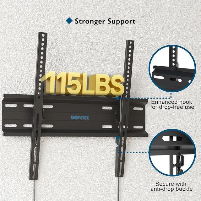 Alt view image 5 of 7 - BONTEC TV Wall Mount Tilting for 23-60 inch TVs, Low Profile Design, Max VESA 400x400mm, Holds up to 115lbs, TV Mount for LCD LED OLED Flat Screens, Fixed Ultra Slim Bracket Fits 16" Studs