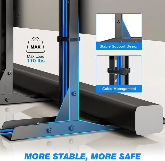 Alt view image 4 of 7 - Rfiver Universal TV Stand for 20-70 inch Flat Curved TVs, Height Adjustable Table Top TV Stand, TV Feet with Cable Management,Steel Replacement TV Legs Holds up to 110 lbs, Max VESA 800x600mm, Black