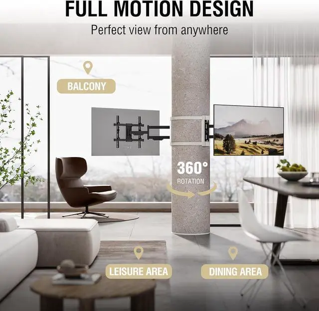 Alt view image 3 of 7 - CondoMounts CLMTVA1044 Full Motion Large Pillar TV Mount | Column | Round & Square TV Post Mount | NO Drill | Holds 80lbs | Fits 32-in. to 70-in. TVs | Fits Pillars 8-in & Wider | White Strap