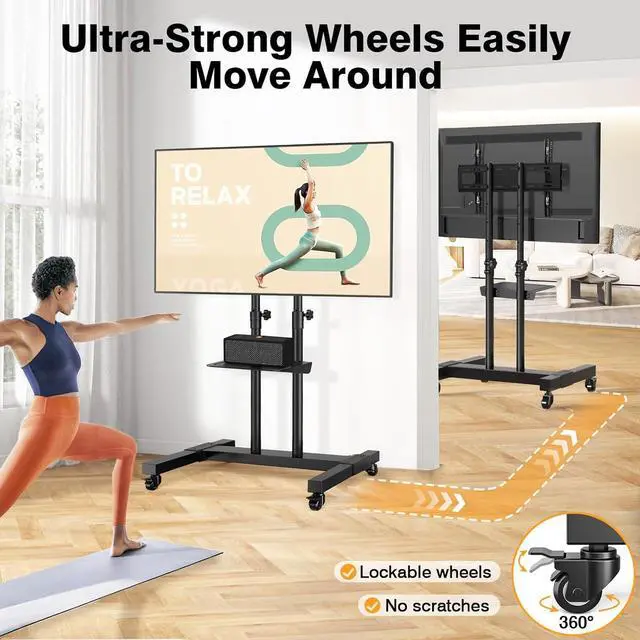 Alt view image 3 of 7 - TAVR Furniture Mobile TV Stand Rolling TV Cart Floor Stand with Mount on Lockable Wheels Height Adjustable for 32-83 Inch TV Stand Flat Screen or Curved TVs Monitors Display Trolley Loading 110 lbs