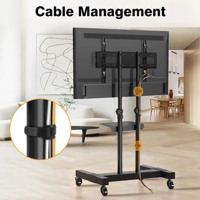 Alt view image 7 of 7 - TAVR Furniture Mobile TV Stand Rolling TV Cart Floor Stand with Mount on Lockable Wheels Height Adjustable for 32-83 Inch TV Stand Flat Screen or Curved TVs Monitors Display Trolley Loading 110 lbs