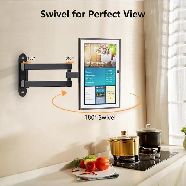 Alt view image 4 of 7 - Nuyoah Wall Mount for Echo Show 15, Echo Show 21 Wall Mounting Bracket with Extension Arm, Swivel Tilt Rotate and Easy to Adjust, Max VESA 100x100mm up to 33lbs