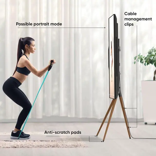 Alt view image 6 of 7 - ONKRON Tripod TV Stand for 32-65 Inch Screen up to 77 lbs, Height Adjustable TV Easel Stand with Swivel, TV Floor Mount max VESA 400x400, Modern Corner Floor TV Stand with Beech Wood Legs Black