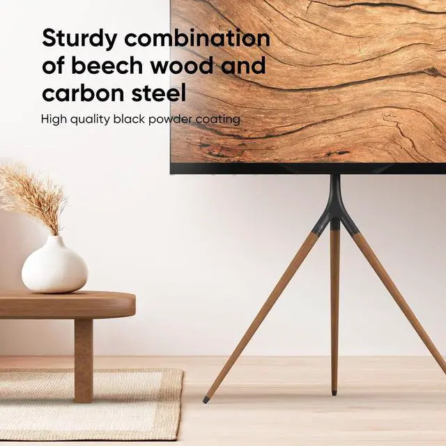 Alt view image 7 of 7 - ONKRON Tripod TV Stand for 32-65 Inch Screen up to 77 lbs, Height Adjustable TV Easel Stand with Swivel, TV Floor Mount max VESA 400x400, Modern Corner Floor TV Stand with Beech Wood Legs Black