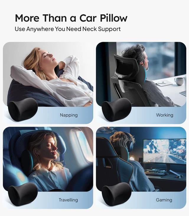 Alt view image 7 of 7 - Soft Car Neck Pillow with Adjustable Strap, Black 2-Pack
