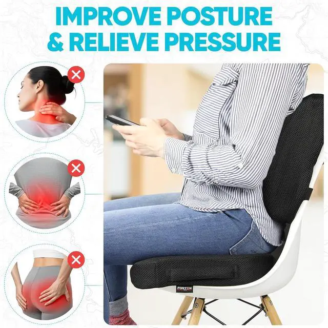 Alt view image 5 of 7 - FORTEM Seat Cushion & Lumbar Support for Office Chair, Wheelchair, Car | Memory Foam | Ergonomic Design | Washable Cover | Non Slip | Black