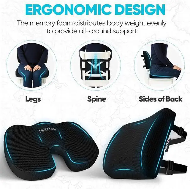 Alt view image 6 of 7 - FORTEM Seat Cushion & Lumbar Support for Office Chair, Wheelchair, Car | Memory Foam | Ergonomic Design | Washable Cover | Non Slip | Black