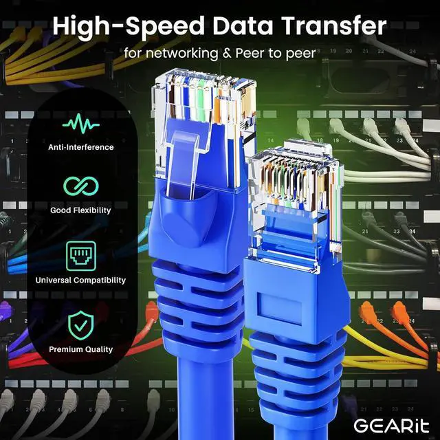 Alt view image 3 of 7 - GearIT Cat 6 Ethernet Cable Pack - 20-Pack 1.5 ft Cat6 Ethernet Patch Cables | RJ45 Network Patch Cable, 10 Gbps Snagless Gold-Plated Connectors - Ethernet Cable Cat 6 for PC, TV, Router - Blue