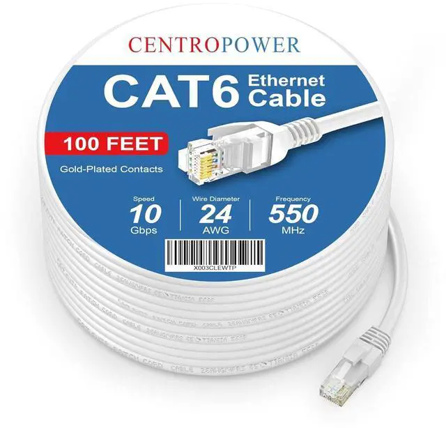 Alt view image 7 of 7 - Cat 6 Ethernet Cable, 100 ft, 10Gbps LAN Internet Cord, White | Outdoor&Indoor Cat6 Cable RJ45 for Computer, Router, Modem, PS4/5, Xbox, Gaming