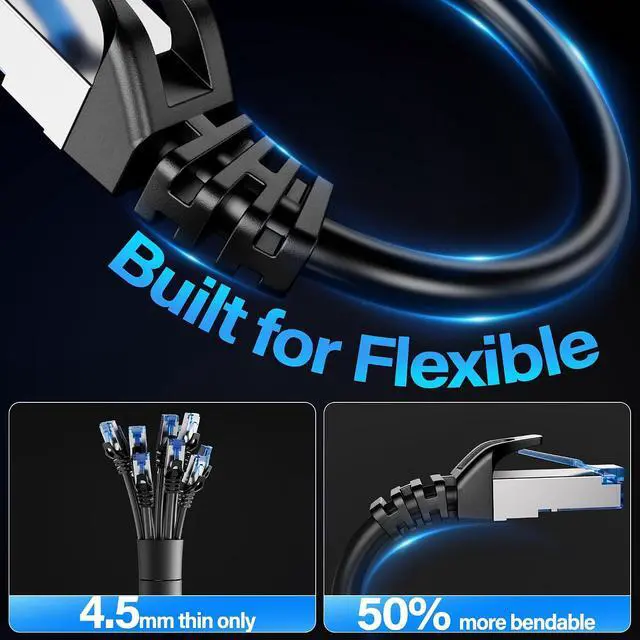 Alt view image 4 of 7 - Cat6A Ethernet Cable Shielded 10Gbps 5 ft (24 Pack), Slim Shielded (F/UTP) Ethernet Cable Cat 6, Flexible 28AWG Bare Copper Cat6 Cable, Space-saving Cat 6a Network Cable for Server, Data Center, Black