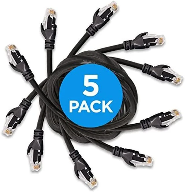 Main image of Cat6 Ethernet Cable - 2 Foot / 5 Pack - White - High Speed Internet LAN Cable with Snagless RJ45 Connectors for Fast Computer Networking with Professional Grade Copper