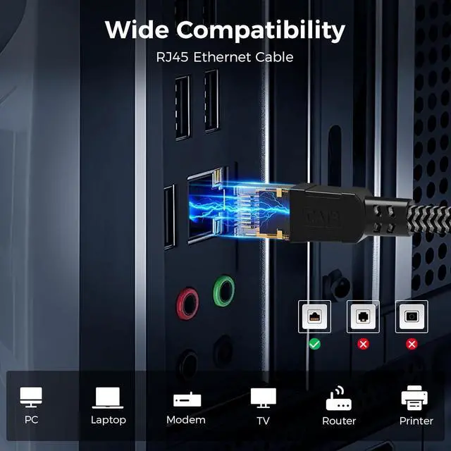 Alt view image 7 of 7 - Cat 8 Ethernet Cable 15FT, High-Speed Braided Internet Cable Network Cord with Gold Plated RJ45 Connector 40Gbps 2000Mhz Heavy Duty LAN Cable Shielded Indoor