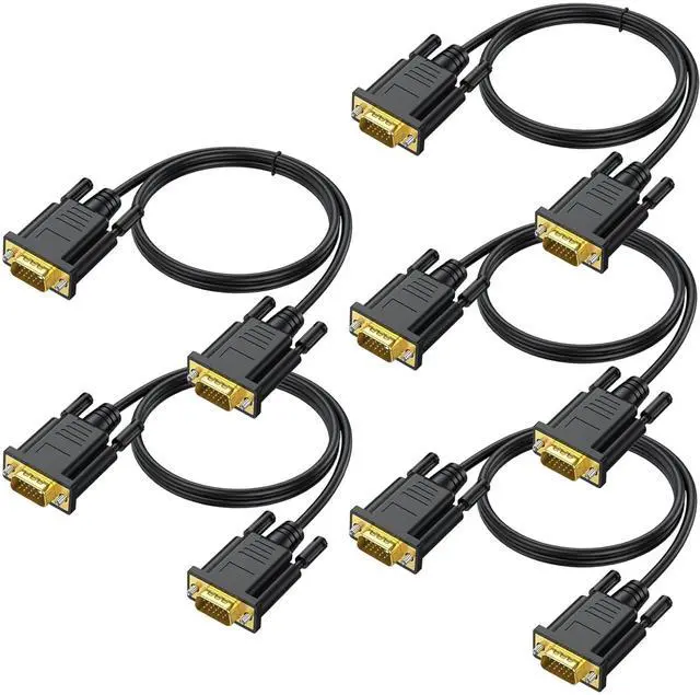Main image of VGA Cables 6FT 5-Pack,VGA Monitor Computer Cable 1080P@60Hz Full HD 15pin Male to Male Shielded VGA Cord for Computer Monitor/PC/Laptops/TV/Projectors and More