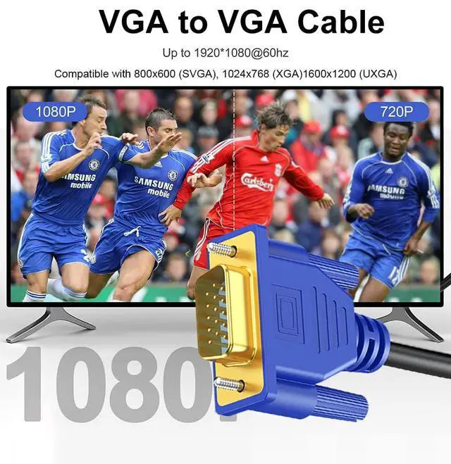 Alt view image 3 of 6 - VGA Cable 10 Feet, VGA Computer Monitor Cable Adapter, Gold-Plated Shielded VGA Cord HD15 1080P@60Hz Full HD High Resolution Pure Copper Wire for TV Computer Monitor Display Projector-Blue