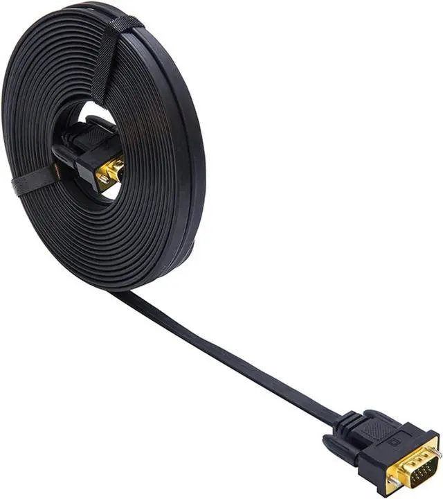 Main image of DTech 25ft Ultra Thin Flat Type Computer Monitor VGA Cable Standard 15 Pin Male to Male Connector SVGA Wire 25 Feet - Black