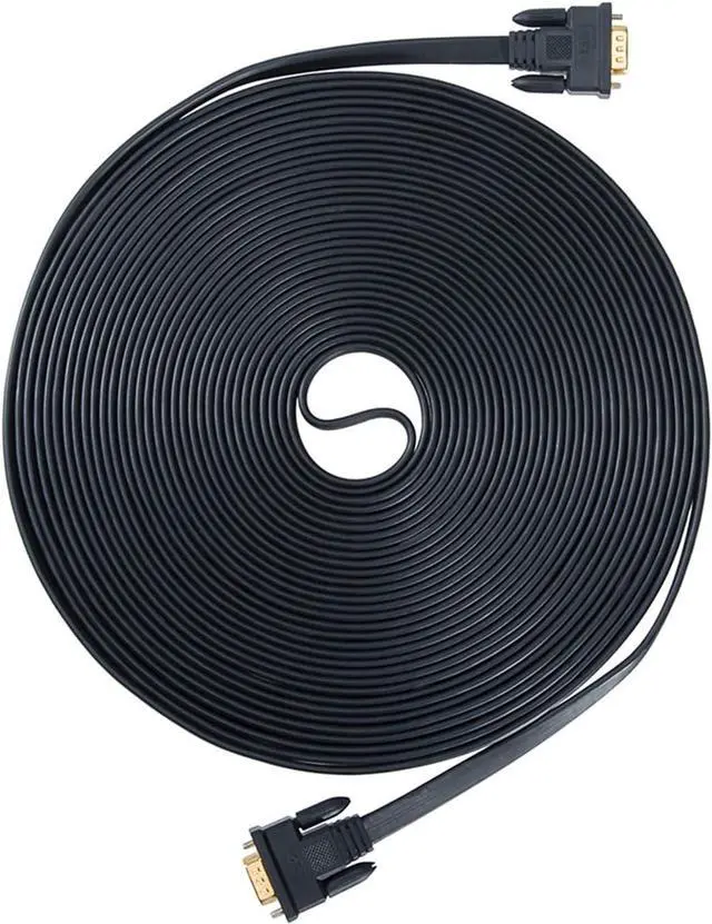 Alt view image 7 of 7 - DTech 25ft Ultra Thin Flat Type Computer Monitor VGA Cable Standard 15 Pin Male to Male Connector SVGA Wire 25 Feet - Black