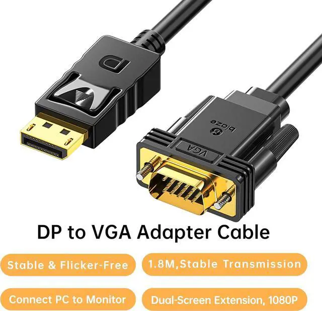 Alt view image 5 of 7 - DisplayPort to VGA Cable 6ft, 1.8m DP to VGA Male-to-Male Adapter, 1080P HD Video Converter Cord for Laptop, PC to Monitor, Projector, Display