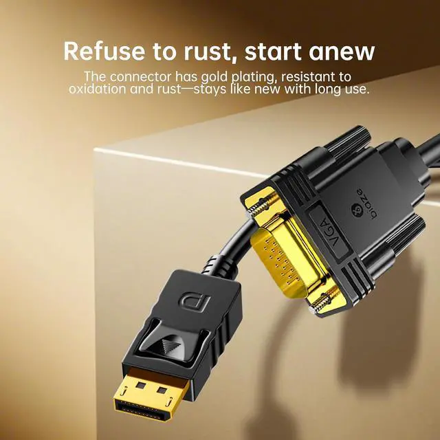 Alt view image 7 of 7 - DisplayPort to VGA Cable 6ft, 1.8m DP to VGA Male-to-Male Adapter, 1080P HD Video Converter Cord for Laptop, PC to Monitor, Projector, Display