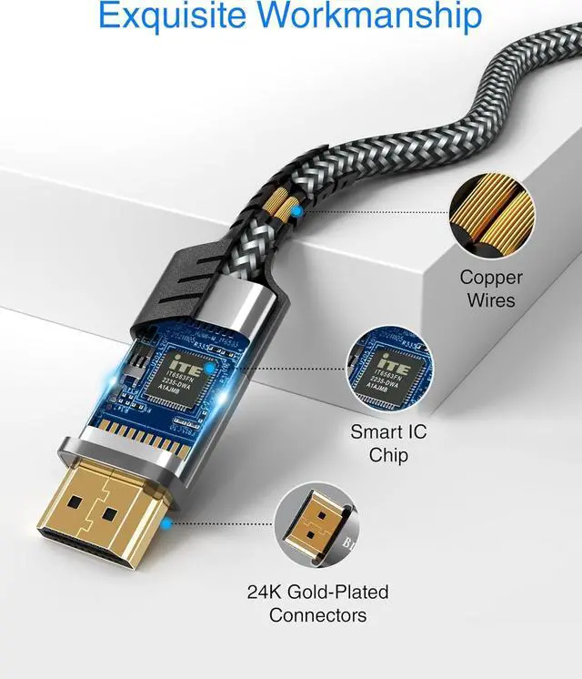 Alt view image 6 of 7 - BlueRigger 8K USB C to HDMI Cable (10FT, 8K 60Hz, Uni-Directional, 48Gbps, USB Type C 3.1, HDMI 2.1 Premium Braided Cord, USBC to HDMI)  Thunderbolt 3/4 Compatible with Phone, Laptop, Tablet