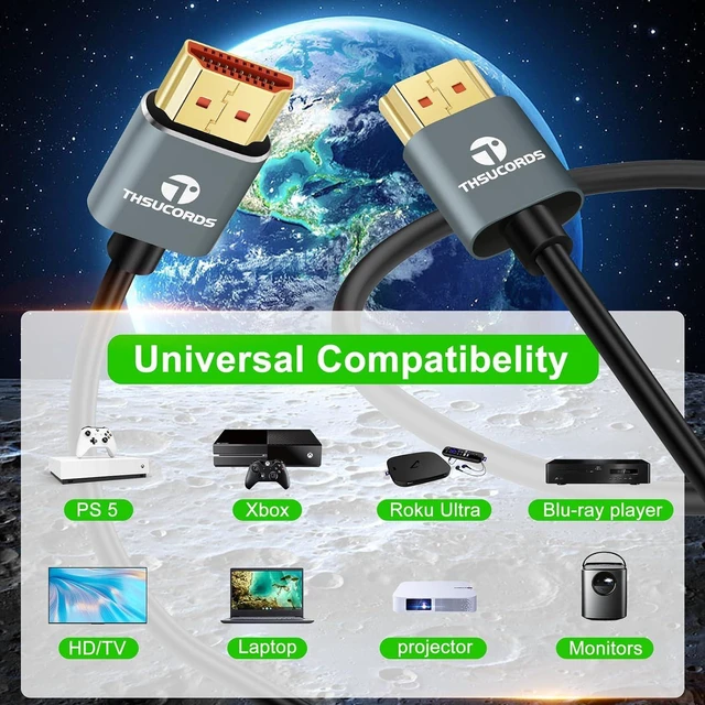 Alt view image 6 of 7 - Thsucords Ultra Thin 8K 4K HDMI Cables 1M 10 Pack, Slim & Flexible Soft High Speed HDMI 2.1 Lead Support 4K@120Hz 8K@60Hz 48Gbps Compatible with Roku TV/HDTV/PS5/Blu-ray