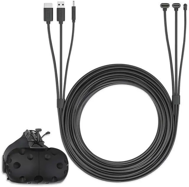 Main image of Skywin 3-in-1 Round HTC Vive Compatible Cable (5 Meters / 16 Feet), Replacement 3-in-1 Connection Cable for HTC Vive Headset and Linkbox (Black)