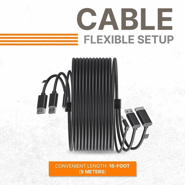 Alt view image 2 of 6 - Skywin 3-in-1 Round HTC Vive Compatible Cable (5 Meters / 16 Feet), Replacement 3-in-1 Connection Cable for HTC Vive Headset and Linkbox (Black)