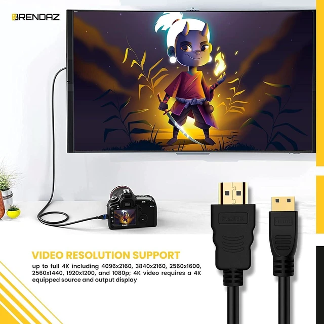 Alt view image 4 of 5 - BRENDAZ Standard Mini HDMI to HDMI Cable Compatible with Canon EOS 5D Mark II, Mark III and EOS Rebel T7i 60D T6i T6 T6s T5 T5i DSLR Camera, (6-Feet)