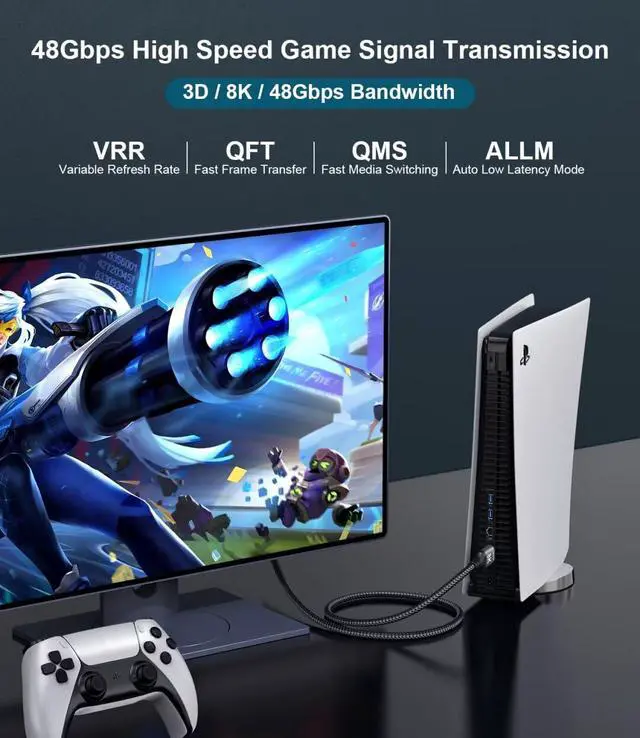 Alt view image 4 of 7 - Adauxter 8K 4K HDMI Cable 30 FT, HDMI to HDMI Cord with Ethernet CEC 4K 120Hz 95Hz 8K 60Hz eARC eARC Netflix HDCP2.3 HDR10+ PC Laptop RTX5090 TV Monitor Projector X-Box PS5