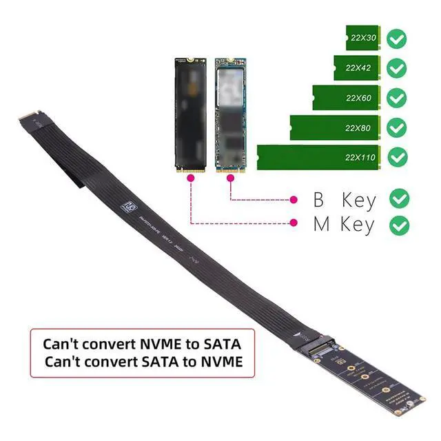 Alt view image 6 of 7 - NFHK NGFF M-Key NVME Male to Female Extension PCI Express Cable 30cm PCI-E 4.0 for Mainboard SSD 2230/2242/2260/2280
