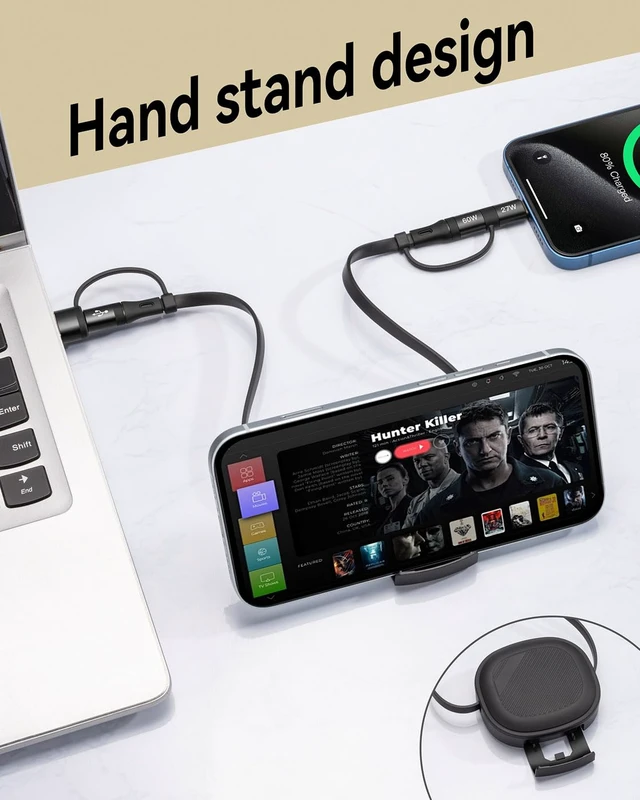 Alt view image 7 of 7 - Retractable Fast Charging Cable 60W 2Pack 5 in 1 Multi Charging Cable 3.8Ft Multiple USB C Lightning Charger Cord with USB-A/C to C/L Port for iPhone 17 16 15 14 iPad S24 S23 MacBook