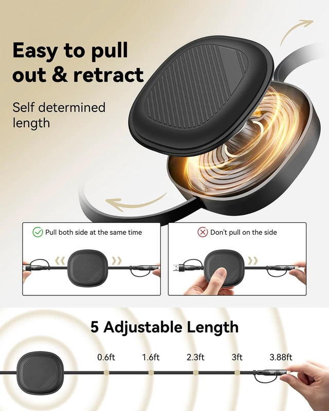 Alt view image 5 of 7 - Retractable Fast Charging Cable 60W 2Pack 5 in 1 Multi Charging Cable 3.8Ft Multiple USB C Lightning Charger Cord with USB-A/C to C/L Port for iPhone 17 16 15 14 iPad S24 S23 MacBook