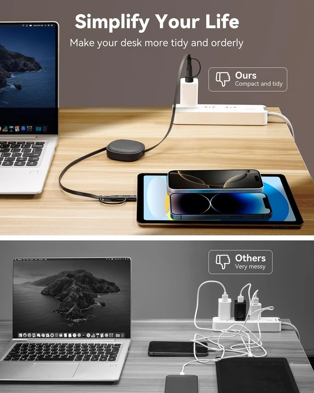 Alt view image 4 of 7 - Retractable Fast Charging Cable 60W 2Pack 5 in 1 Multi Charging Cable 3.8Ft Multiple USB C Lightning Charger Cord with USB-A/C to C/L Port for iPhone 17 16 15 14 iPad S24 S23 MacBook