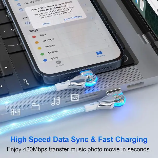 Alt view image 2 of 7 - MTAKYI Bidirectional 90 Degree Charging Cable 6FT, 180°Rotating Angle Lightning Cable, High Speed Data Sync Lightning Charger Cable for Phone 14/13/12/11/Pro/Max/XS/XR/X/8/7/Plus/6S